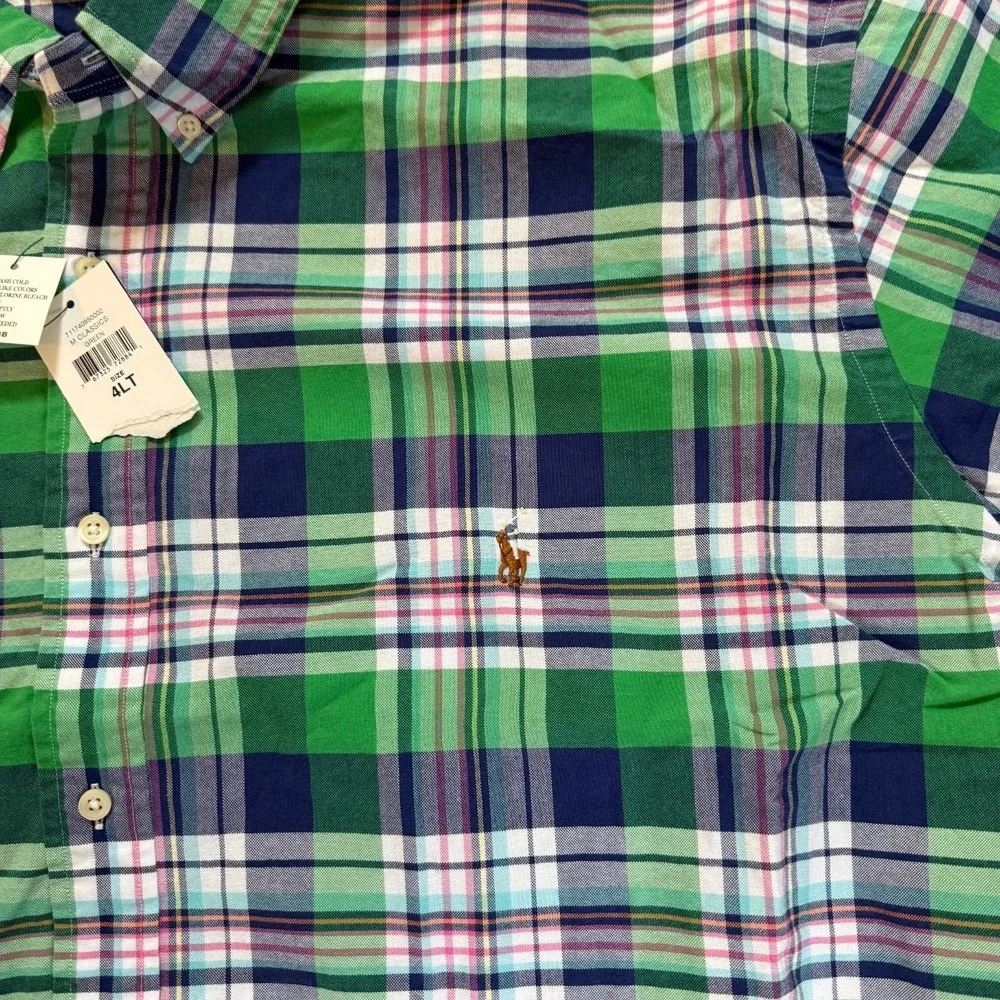 Polo Ralph Lauren Classic Fit Green‎ Blue Plaid Workshirt Size 4XLT NWT